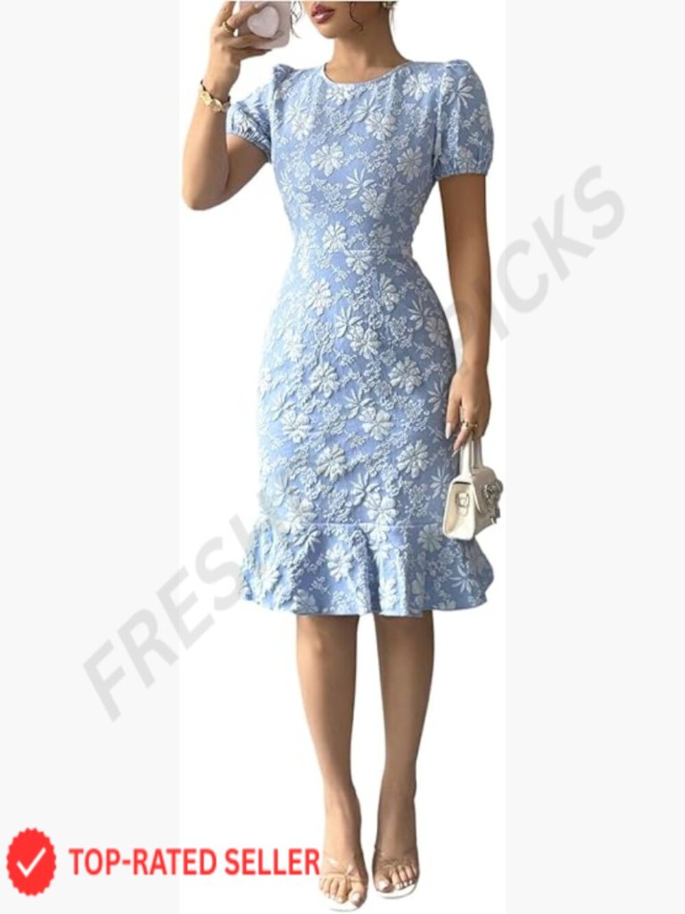 Puff Sleeve Ruffle Dress Elegant Jacquard Bodycon Going Out Club Night